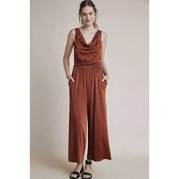 Anthropologie Pants - Anthropologie Maeve SizeS  Enchantment Copper Wide Leg Jumpsuit Sleeveless FLAW